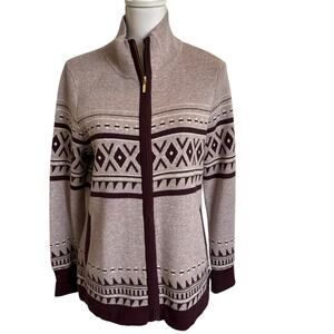 Cynthia Rowley Cardigan Sweater Women's Size Large Mauve Burgundy Aztec Nordic